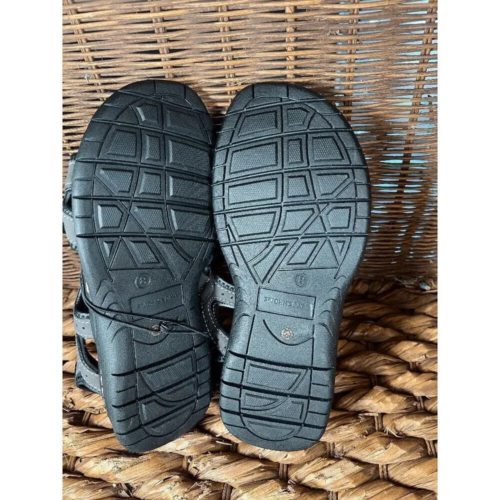 St‎ John's Bay Men's Gray Black Badger Strap Open Toe Outdoor Sandals Size 8